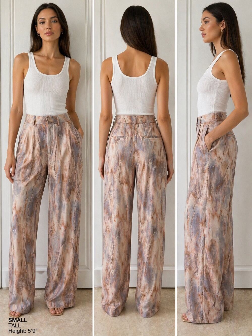 Micas XS NWT satin feel beige pink purple high rise pleated pants